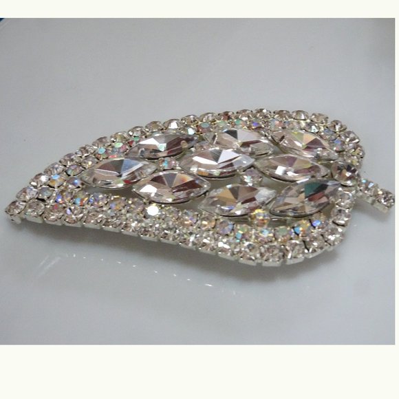 Oversized Vtg Aurora Borealis Crystal Brooch Pin - Picture 4 of 6